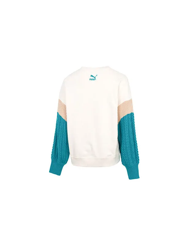 Свитер colorblock sweatshirt 'white' Puma — изображение 2 из 4, белый/бежевый/синий