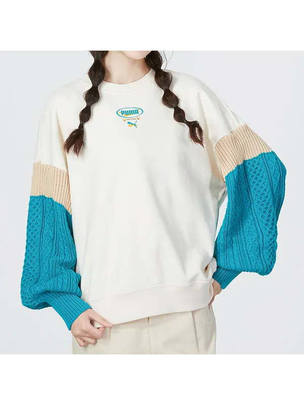 Свитер colorblock sweatshirt 'white' Puma — изображение 3 из 4, белый/бежевый/синий