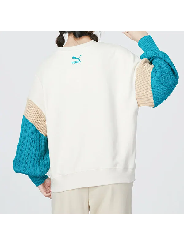 Свитер colorblock sweatshirt 'white' Puma — изображение 4 из 4, белый/бежевый/синий