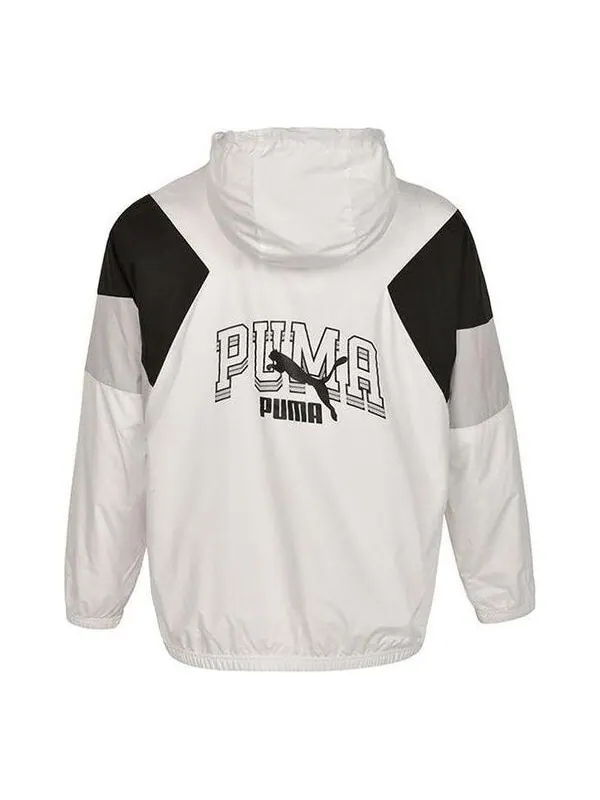 Куртка colorblock logo hoodied jacket 'white' Puma — изображение 1 из 3, белый/черный/серый