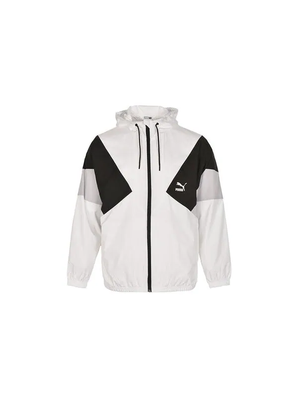 Куртка colorblock logo hoodied jacket 'white' Puma — изображение 2 из 3, белый/черный/серый