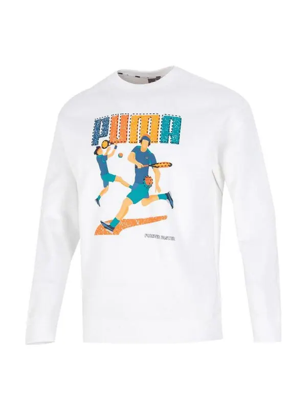 Футболка tennis club graphic long sleeve tee 'white' Puma — изображение 1 из 4, белый/синий/желтый