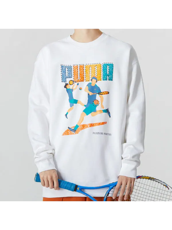 Футболка tennis club graphic long sleeve tee 'white' Puma — изображение 2 из 4, белый/синий/желтый
