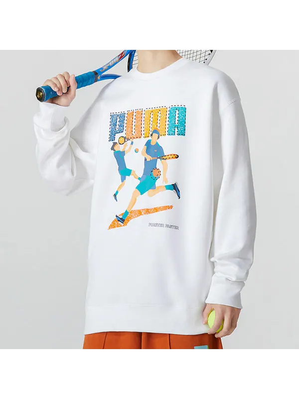 Футболка tennis club graphic long sleeve tee 'white' Puma — изображение 4 из 4, белый/синий/желтый