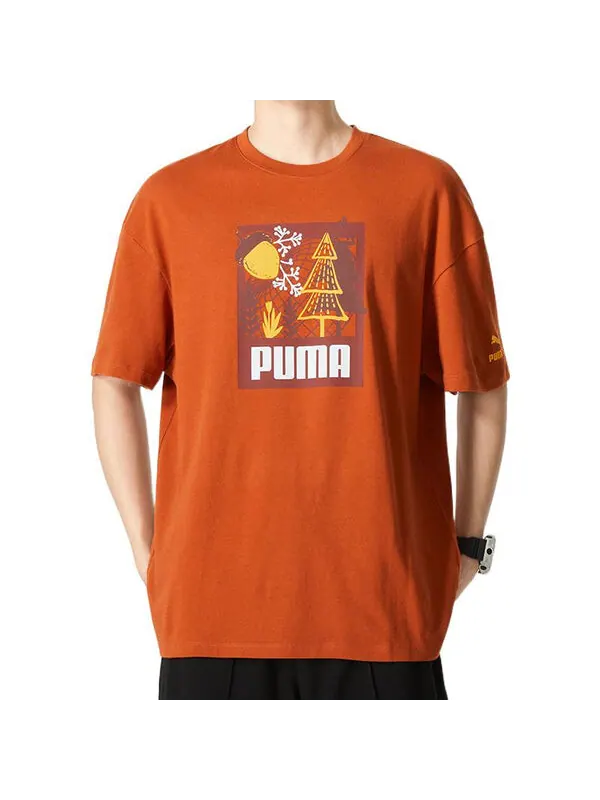Футболка ff short sleeve graphic tee 'orange' Puma — изображение 2 из 4, оранжевый/белый