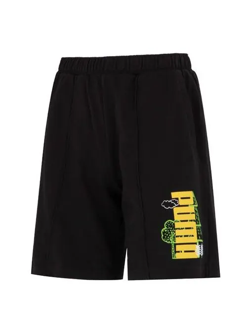 Шорты logo nature shorts 'black' Puma — изображение 1 из 4, черный/желтый