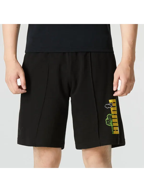Шорты logo nature shorts 'black' Puma — изображение 3 из 4, черный/желтый