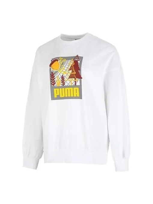 Свитер ff bubble sleeve crew neck sweatshirt 'white' Puma — изображение 1 из 4, белый/желтый