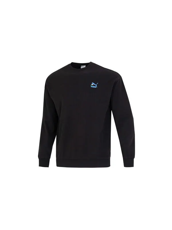 Свитер logo crew neck sweatshirt 'black' Puma — изображение 2 из 4, черный/белый