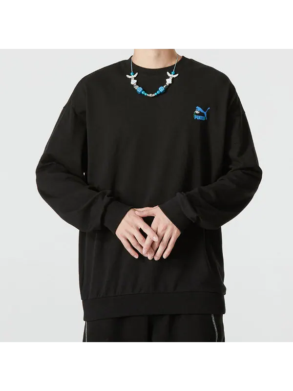 Свитер logo crew neck sweatshirt 'black' Puma — изображение 3 из 4, черный/белый