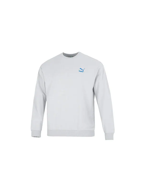 Свитер logo crew neck sweatshirt 'grey' Puma — изображение 2 из 4, серый/синий