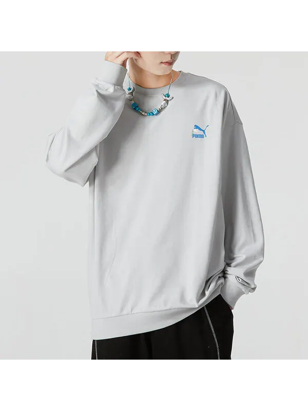 Свитер logo crew neck sweatshirt 'grey' Puma — изображение 3 из 4, серый/синий