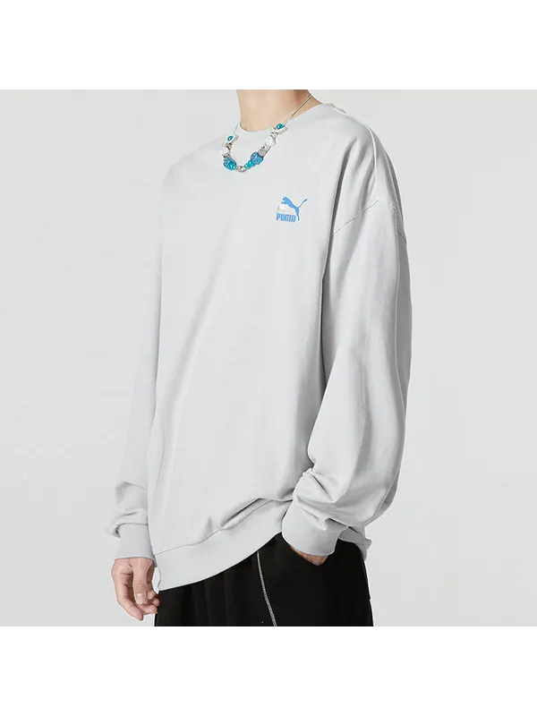 Свитер logo crew neck sweatshirt 'grey' Puma — изображение 4 из 4, серый/синий