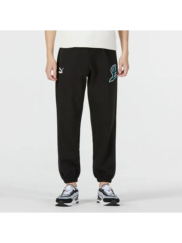 Брюки team sweatpants 'black green' Puma — изображение 4 из 4, черный/зеленый