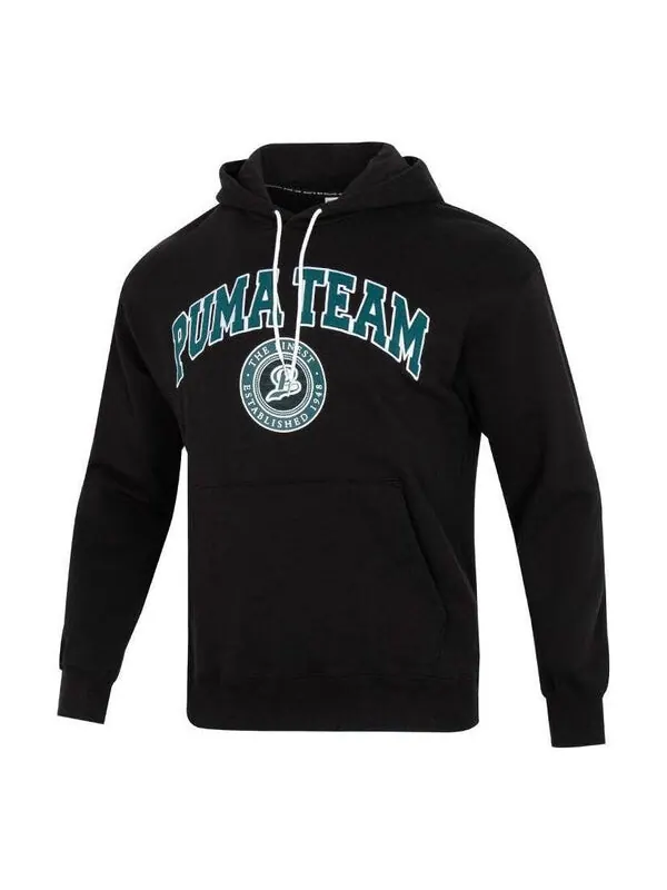 Толстовка team hoodie 'black' Puma — изображение 1 из 4, черный/зеленый