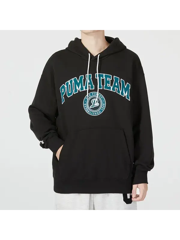 Толстовка team hoodie 'black' Puma — изображение 2 из 4, черный/зеленый