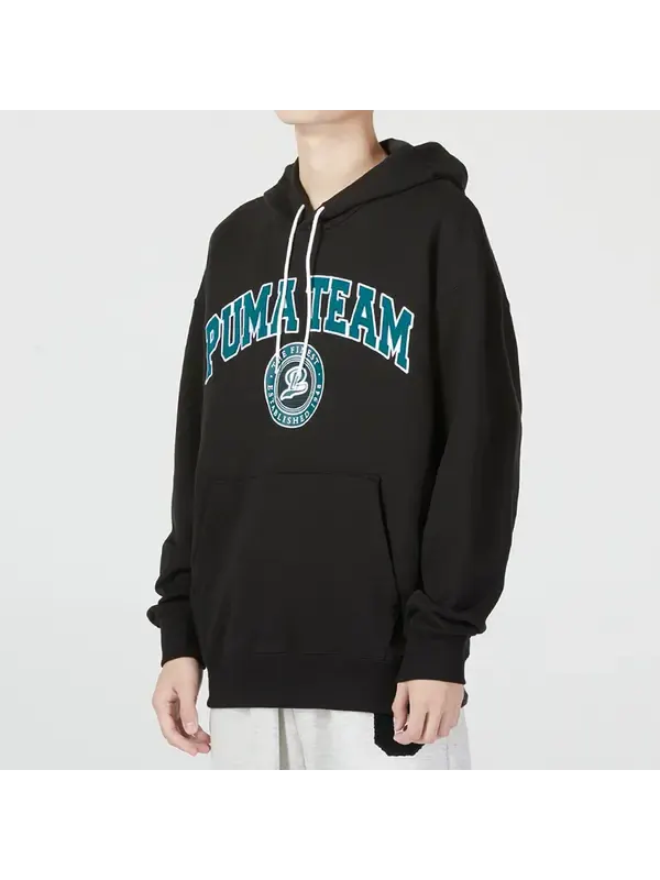 Толстовка team hoodie 'black' Puma — изображение 4 из 4, черный/зеленый