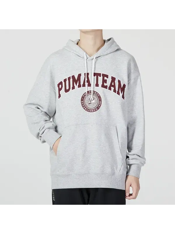 Толстовка team hoodie 'grey' Puma — изображение 2 из 4, серый/бордовый