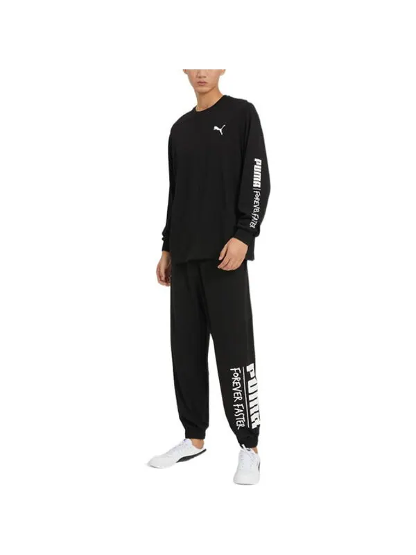 Брюки graphic track pants 'black' Puma — изображение 2 из 4, черный/белый