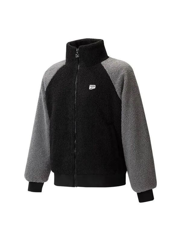 Куртка reglan sleeve sherpa jacket 'black' Puma — изображение 1 из 3, черный/серый