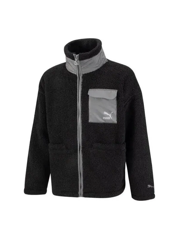 Куртка patch pocket sherpa jacket 'black' Puma — изображение 1 из 3, черный/серый