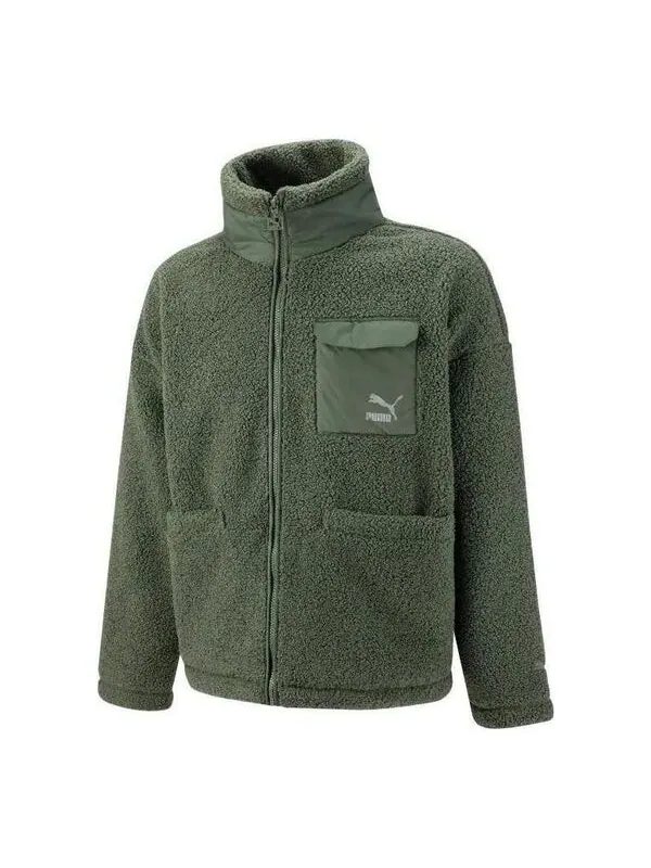 Куртка patch pocket sherpa jacket 'green' Puma — изображение 1 из 2, зеленый