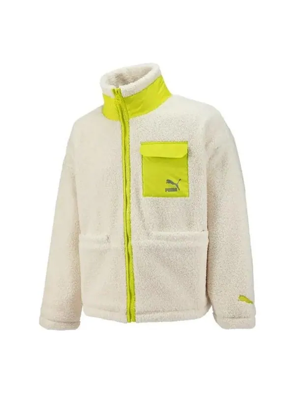 Куртка patch pocket sherpa jacket 'white' Puma — изображение 1 из 3, белый/зеленый