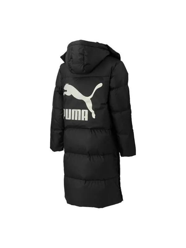 Куртка teamliga long down coat 'black' Puma — изображение 1 из 2, черный/белый