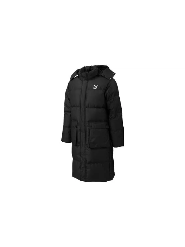 Куртка teamliga long down coat 'black' Puma — изображение 2 из 2, черный/белый