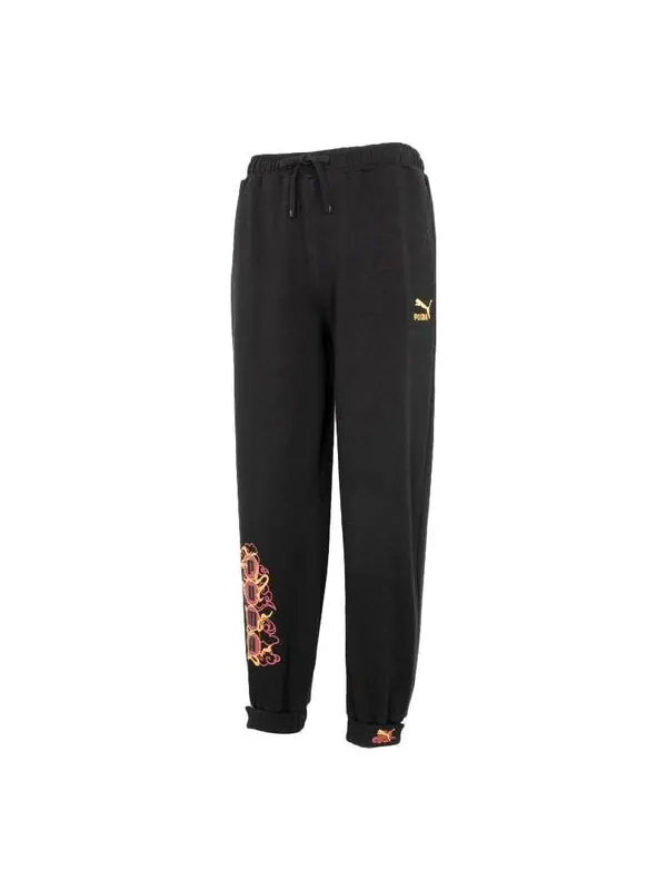 Брюки das cc label knit pant 'black' Puma — изображение 1 из 4, черный/желтый/оранжевый