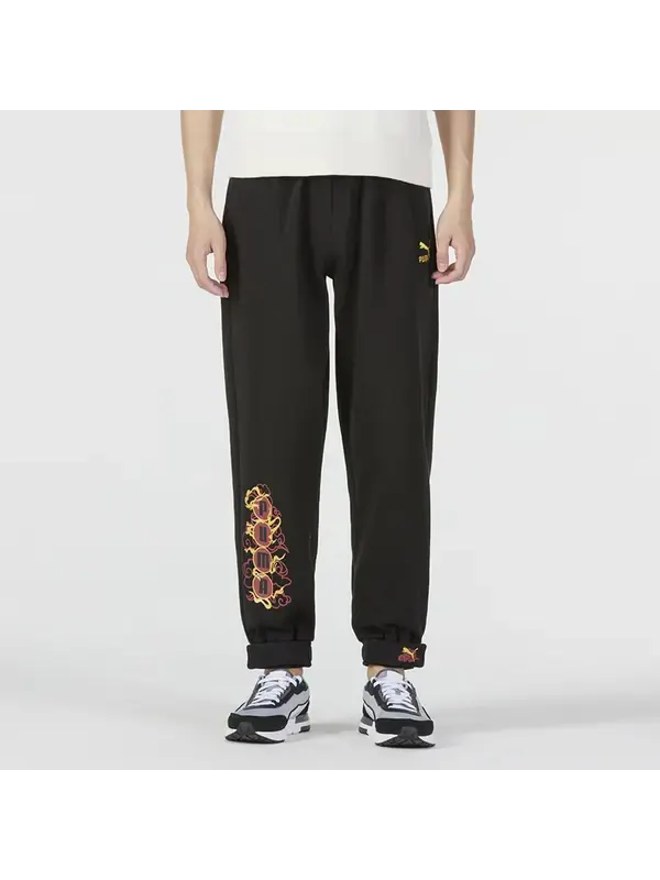 Брюки das cc label knit pant 'black' Puma — изображение 3 из 4, черный/желтый/оранжевый