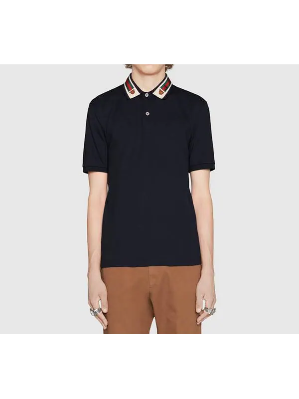 Футболка поло Gucci stripe short sleeve polo shirts 'navy blue' — изображение 4 из 4, синий