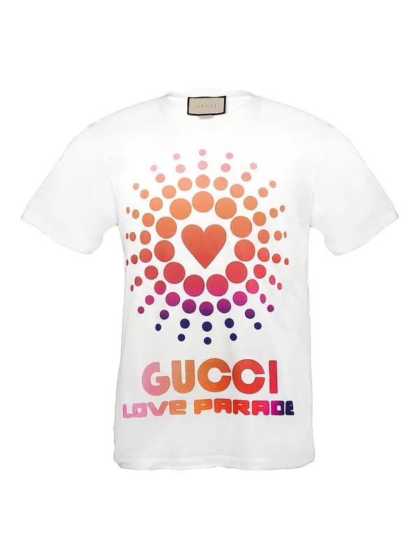 Футболка GUCCI Love Parade print Tee 'White' — изображение 1 из 3, белый/розовый