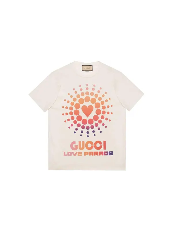 Футболка GUCCI Love Parade print Tee 'White' — изображение 3 из 3, белый/розовый