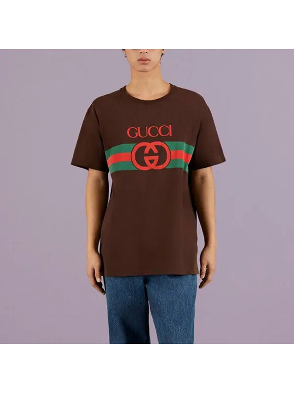 Футболка Gucci Interlocking G Cotton T-Shirt 'White' — изображение 2 из 3, белый/мульти