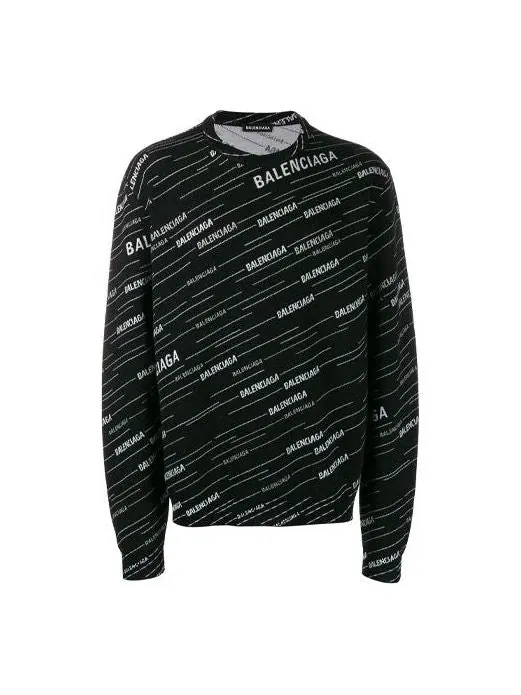 Свитер jacquard logo crewneck sweater 'black' Balenciaga — изображение 1 из 4, черный/белый