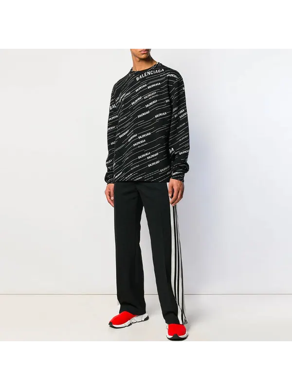 Свитер jacquard logo crewneck sweater 'black' Balenciaga — изображение 2 из 4, черный/белый