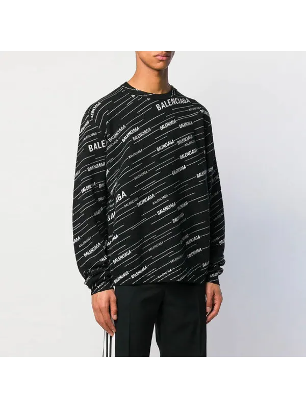Свитер jacquard logo crewneck sweater 'black' Balenciaga — изображение 3 из 4, черный/белый