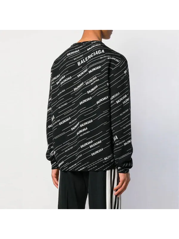 Свитер jacquard logo crewneck sweater 'black' Balenciaga — изображение 4 из 4, черный/белый