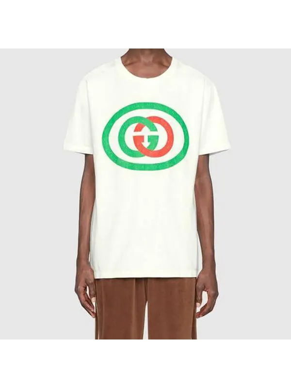 Футболка Gucci White Cotton Oversize с Interlocking G — изображение 3 из 4, белый