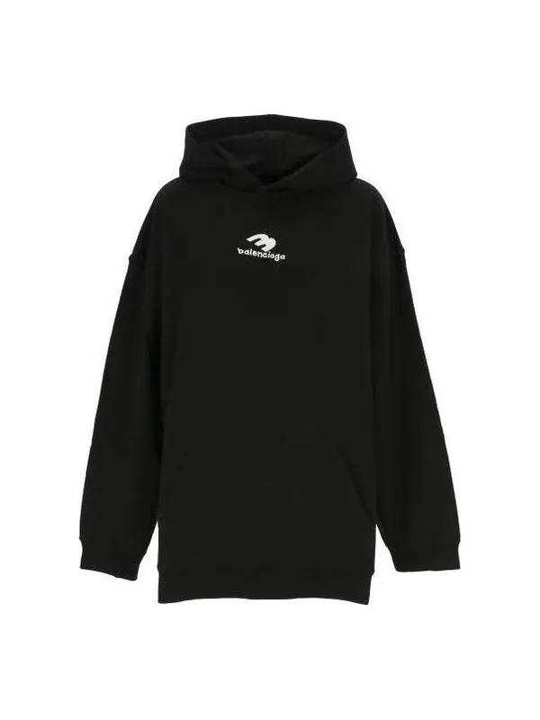 Толстовка new logo popover hoodie 'black white' Balenciaga — изображение 1 из 2, черный/белый