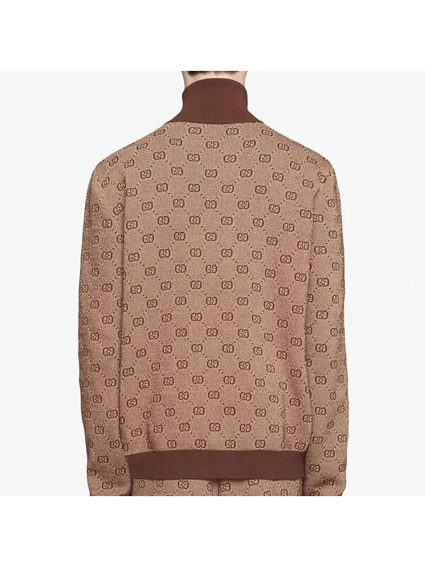 Куртка Gucci jacquard knit pilot jacket coat, мужская — изображение 3 из 4, коричневый