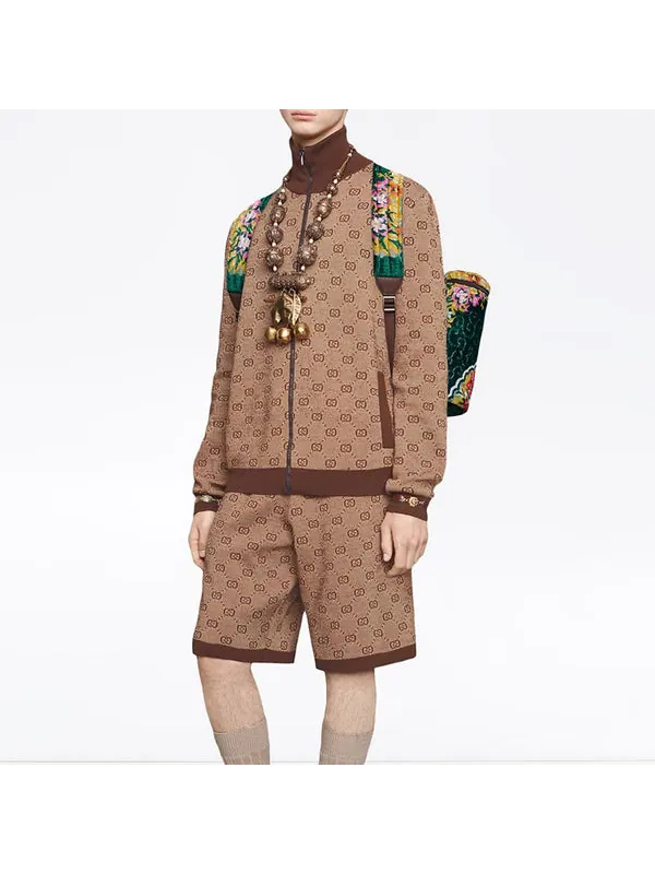Куртка Gucci jacquard knit pilot jacket coat, мужская — изображение 4 из 4, коричневый