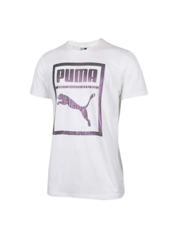 Футболка logo graphic t-shirt 'white' Puma — изображение 1 из 1, белый/фиолетовый