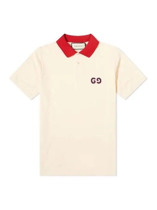 Футболка поло GUCCI Contrast Collar Logo Printed Polo Shirt For Men — изображение 1 из 4, бежевый