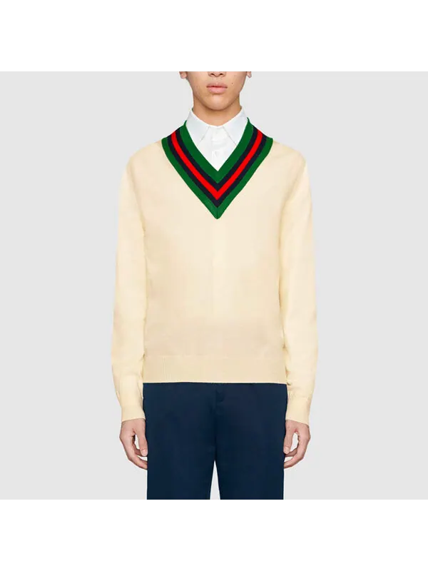 Свитер Gucci V-neck wool knit jumper — изображение 3 из 4, белый