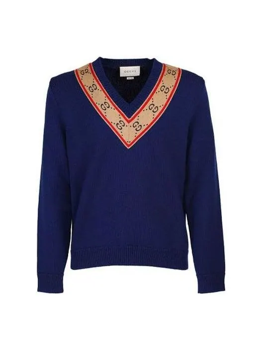 Свитер Gucci V-neck Wool Sweater 'Blue' — изображение 1 из 5, синий