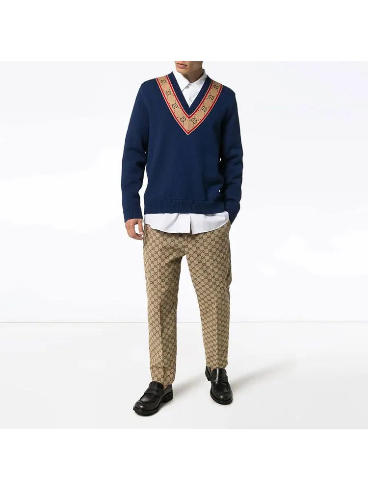 Свитер Gucci V-neck Wool Sweater 'Blue' — изображение 3 из 5, синий