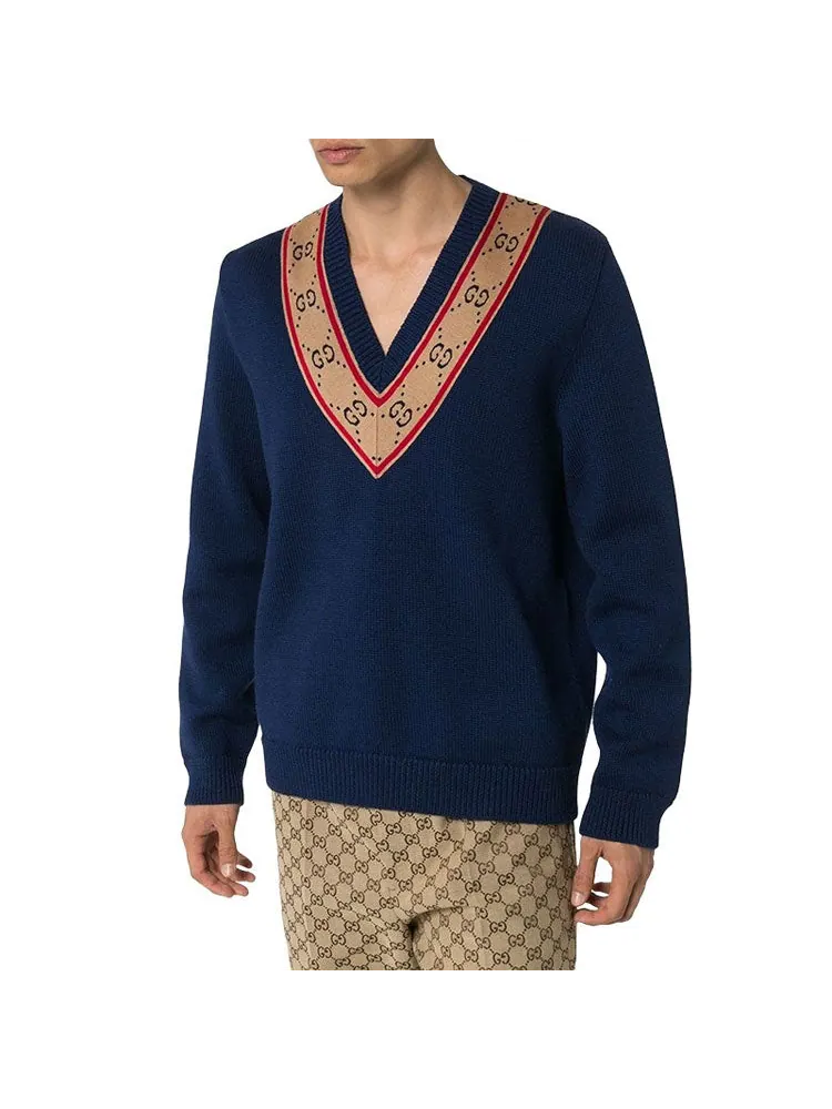 Свитер Gucci V-neck Wool Sweater 'Blue' — изображение 4 из 5, синий