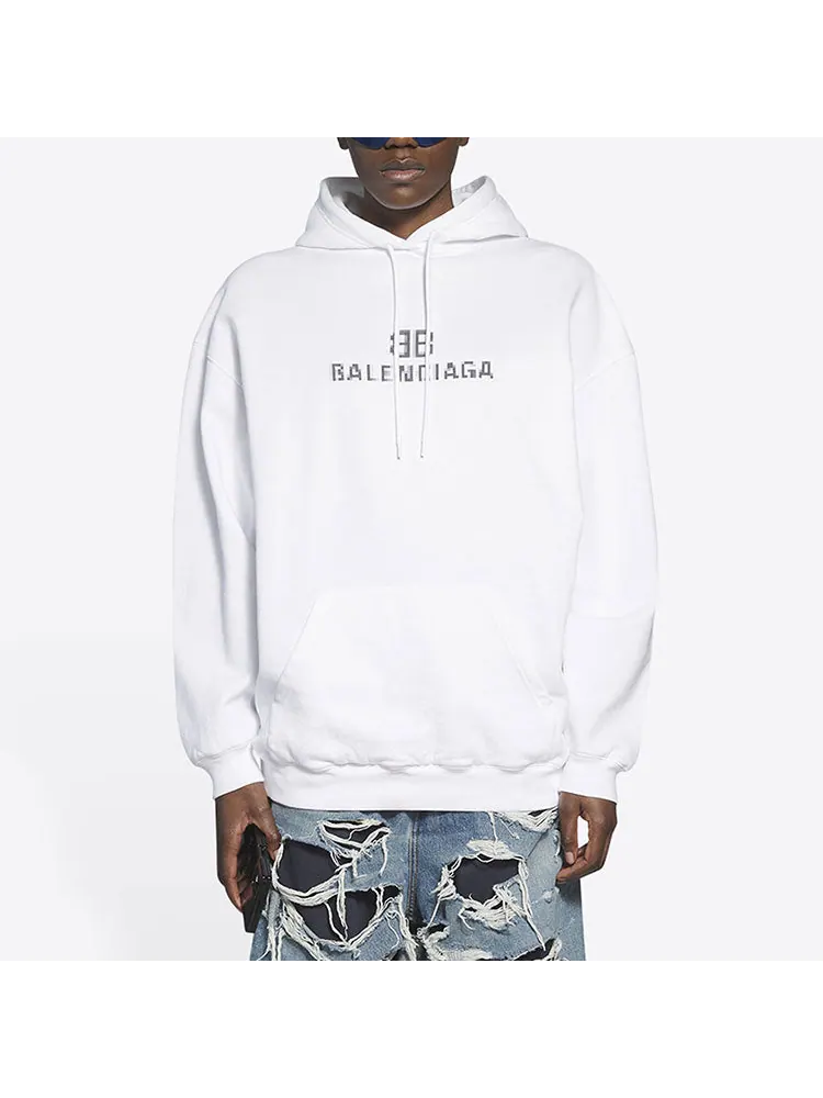 Худи Balenciaga BB Pixel Medium Fit Hoodie 'White' — изображение 3 из 6, белый